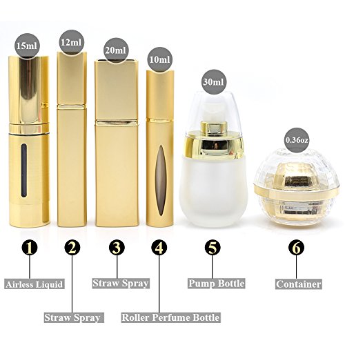 Dolovemk Luxury Metallic Travel Refillable Makeup Empty Bottles Set, Perfume ...