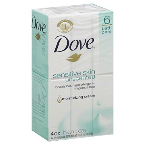 Dove Bath Bars, Sensitive Skin, Unscented 6-4 oz (113 g) bars [24 oz (1.5 lb)...