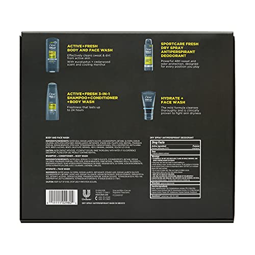 Dove Men+Care Everyday Grooming Gift Pack, Active+Fresh Body and Face Wash, A...