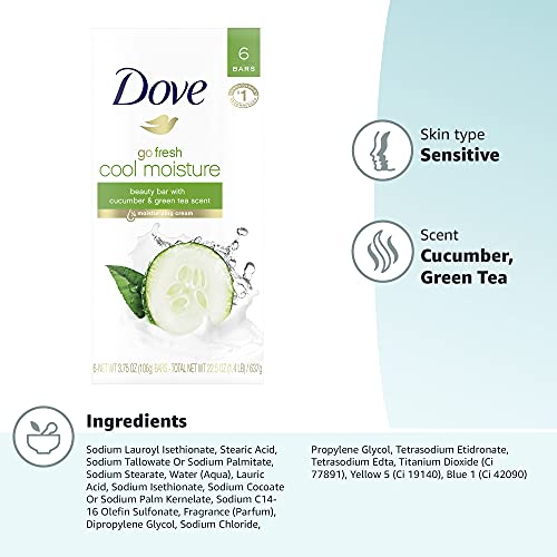 Dove Skin Care Beauty Bar for Softer Skin, Cucumber & Green Tea More Moisturi...