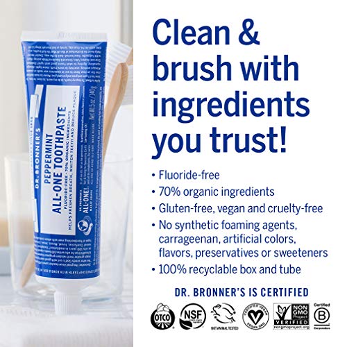 Dr. Bronner’s - All-One Toothpaste (Peppermint, 5 ounce) - 70% Organic Ingred...