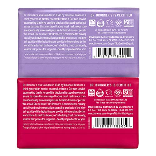 Dr. Bronner’s - Pure-Castile Bar Soap (2-Pack Bundle, Rose & Lavender) - Made...