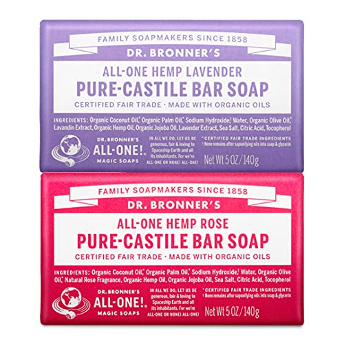 Dr. Bronner’s - Pure-Castile Bar Soap (2-Pack Bundle, Rose & Lavender) - Made...