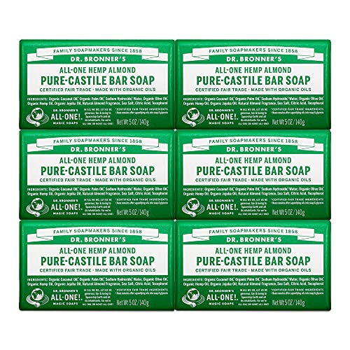 Dr. Bronner’s - Pure-Castile Bar Soap (Almond, 5 oz, 6-Pack) - Made with Orga...
