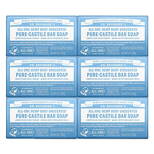 Dr. Bronner’s - Pure-Castile Bar Soap (Baby Unscented, 5 oz, 6-Pack) -Made wi...