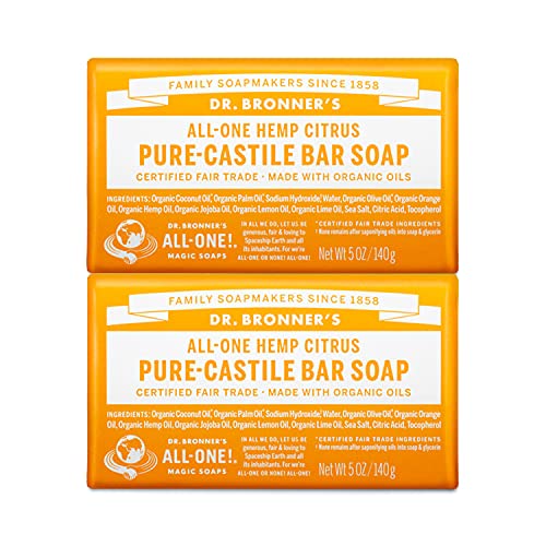 Dr. Bronner’s - Pure-Castile Bar Soap (Citrus, 5 ounce, 2-Pack) - Made with O...