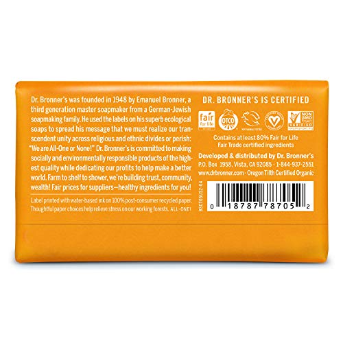 Dr. Bronner’s - Pure-Castile Bar Soap (Citrus, 5 ounce, 6-Pack) - Made with O...