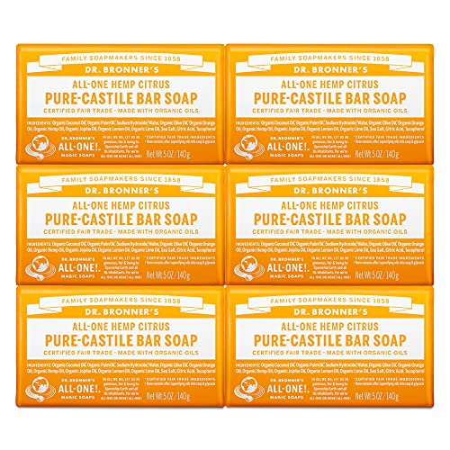 Dr. Bronner’s - Pure-Castile Bar Soap (Citrus, 5 ounce, 6-Pack) - Made with O...