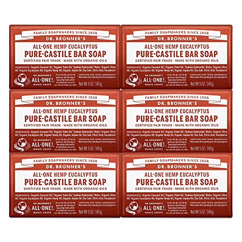 Dr. Bronner’s - Pure-Castile Bar Soap (Eucalyptus, 5 ounce, 6-Pack) - Made wi...