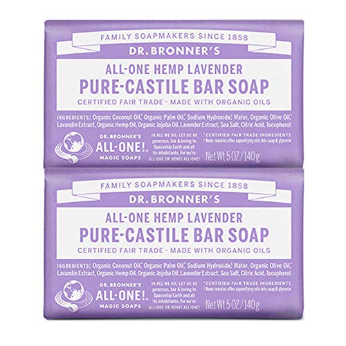Dr. Bronner’s - Pure-Castile Bar Soap (Lavender, 5 ounce, 2-Pack) - Made with...