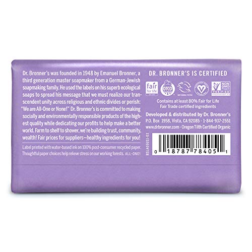 Dr. Bronner’s - Pure-Castile Bar Soap (Lavender, 5 ounce) - Made with Organic...