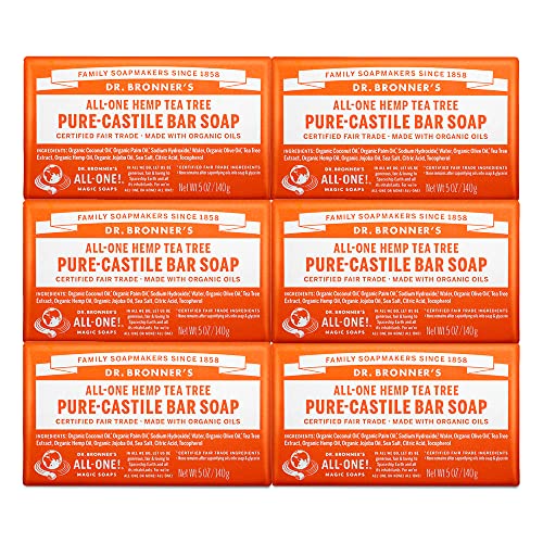 Dr. Bronner’s Pure-Castile Bar Soap – Tea Tree, 5 Ounce, 6 Pack