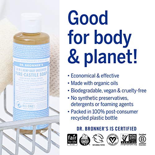 Dr. Bronners - Pure-Castile Liquid Soap (Baby Unscented, 4 Ounce) - Made with...