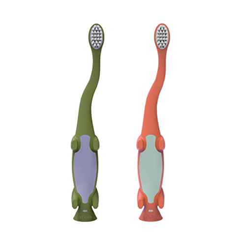 Dr. Brown's Toddler Toothbrush, Dinosaur, Green and Orange, 2-Pack