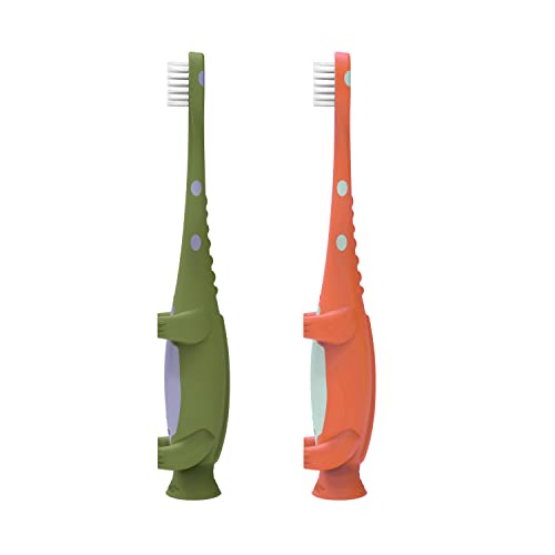 Dr. Brown's Toddler Toothbrush, Dinosaur, Green and Orange, 2-Pack