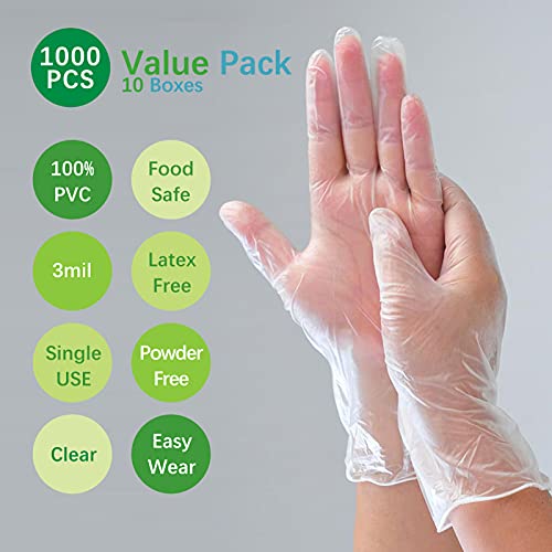 Dr.GreenPanda (XL 1000pcs) Clear Vinyl Disposable Gloves, Food Safe, Food Ser...