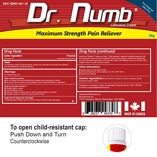 Dr. Numb 5% Lidocaine Topical Anesthetic Numbing Cream for Pain Relief, Maxim...
