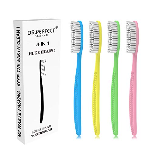 DR.PEFECT Extra Hard & Firm Toothbrush BPA Free Large Long Head Whitening Tee...