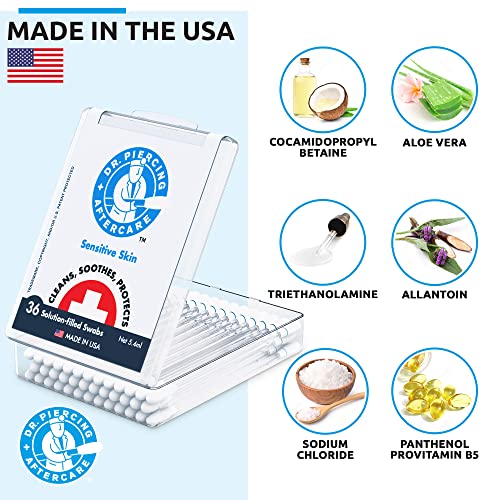 Dr. Piercing Aftercare Sensitive Skin Swabs - Natural Saline-Based Cleaning S...