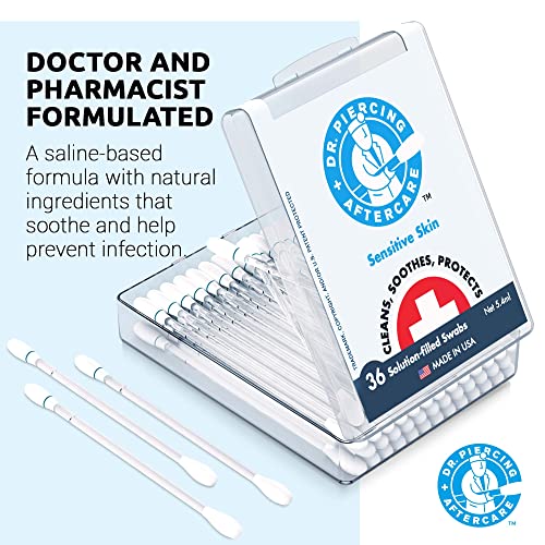 Dr. Piercing Aftercare Sensitive Skin Swabs - Natural Saline-Based Cleaning S...
