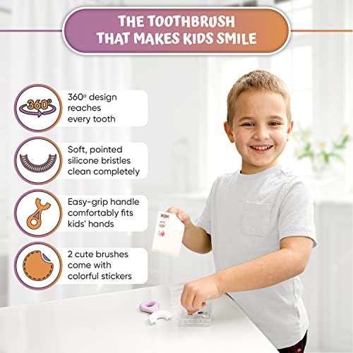 Kids' U Shaped Toothbrush Age 2-6 - Two Super Soft Toothbrushes Come with 2 T...