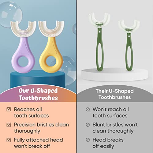 Kids' U Shaped Toothbrush Age 2-6 - Two Super Soft Toothbrushes Come with 2 T...