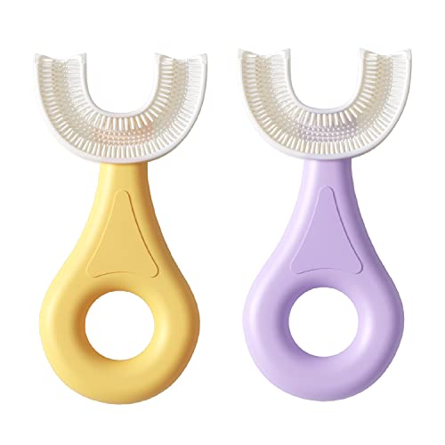 Kids' U Shaped Toothbrush Age 2-6 - Two Super Soft Toothbrushes Come with 2 T...