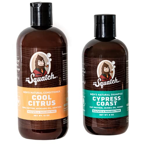 Dr. Squatch Citrus & Cypress Men's Shampoo + Conditioner Hair Bundle - Keeps ...