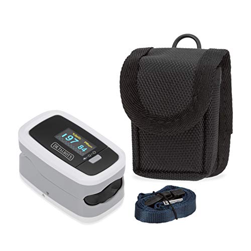 Dr. Talbot's Pulse Oximeter with Lanyard and Travel Pouch, White and Gray