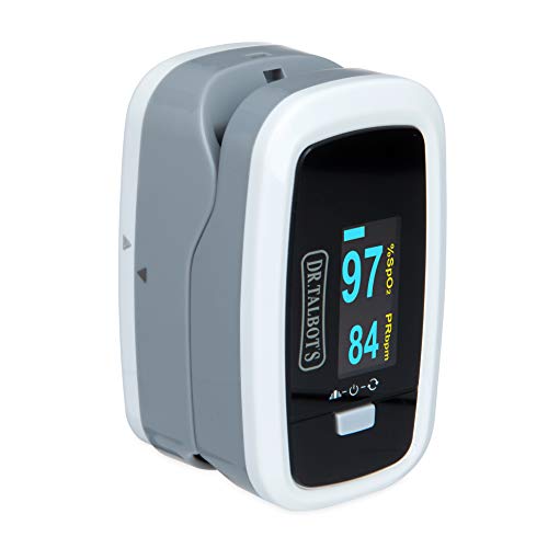 Dr. Talbot's Pulse Oximeter with Lanyard and Travel Pouch, White and Gray
