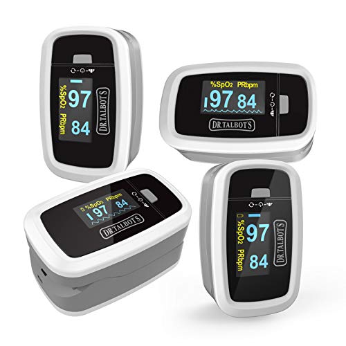 Dr. Talbot's Pulse Oximeter with Lanyard and Travel Pouch, White and Gray