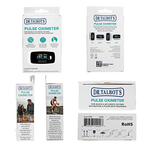 Dr. Talbot's Pulse Oximeter with Lanyard and Travel Pouch, White and Gray