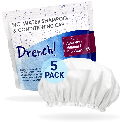 Drench No Water Shampoo Caps [5-Pack] - Waterless Shampoo and Conditioner - D...