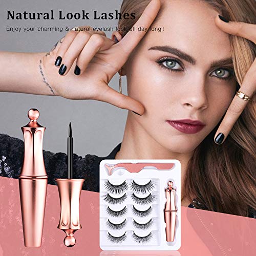 DREWALA Magnetic Eyelashes with Eyeliner Kit, 5 Pairs Fake Eyelashes 3D Natur...