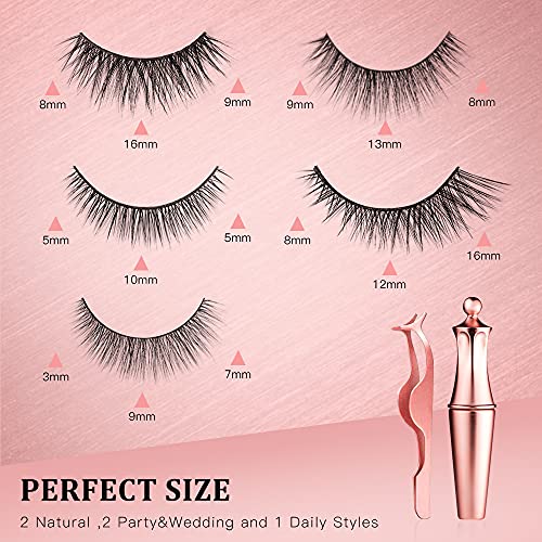 DREWALA Magnetic Eyelashes with Eyeliner Kit, 5 Pairs Fake Eyelashes 3D Natur...