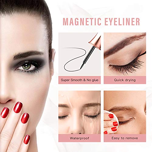 DREWALA Magnetic Eyelashes with Eyeliner Kit, 5 Pairs Fake Eyelashes 3D Natur...