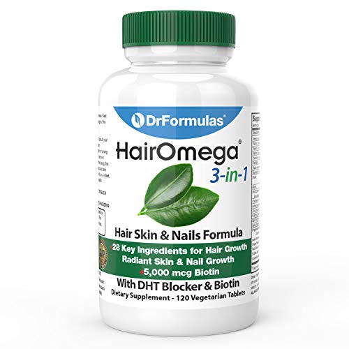 DrFormulas HairOmega 3-in-1 Hair Growth Vitamins with DHT Blocker, Biotin for...
