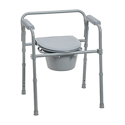 Drive Medical 11148-1 Steel Bedside Commode Chair, Grey