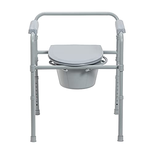 Drive Medical 11148-1 Steel Bedside Commode Chair, Grey