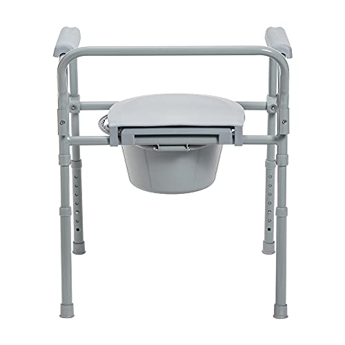 Drive Medical 11148-1 Steel Bedside Commode Chair, Grey