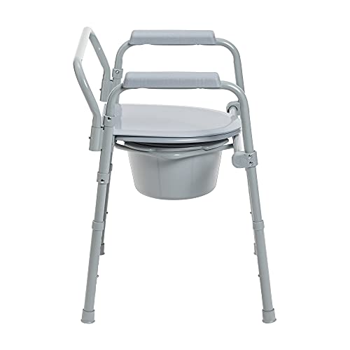 Drive Medical 11148-1 Steel Bedside Commode Chair, Grey