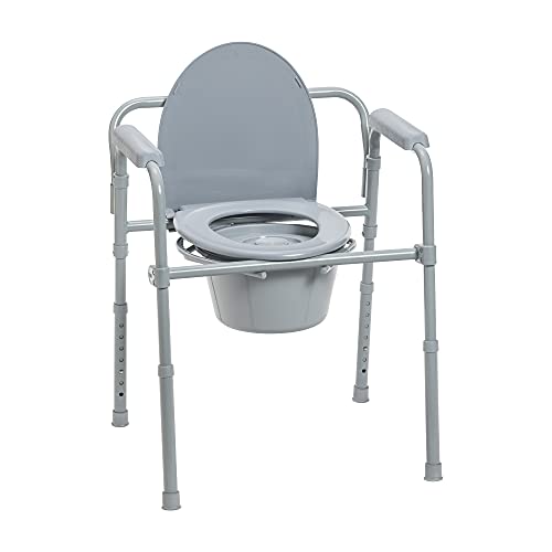 Drive Medical 11148-1 Steel Bedside Commode Chair, Grey