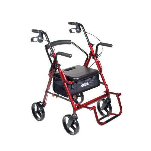 Drive Medical 795BU Duet Folding Transport Wheelchair and Rollator Walker, Bu...