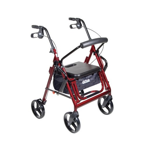 Drive Medical 795BU Duet Folding Transport Wheelchair and Rollator Walker, Bu...