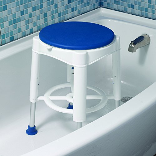 Drive Medical Bath Stool With Padded Rotating Seat, White with Blue Seat