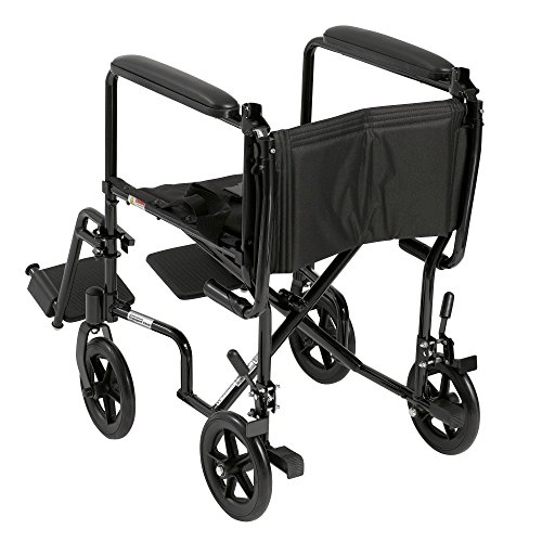 Drive Medical Deluxe Lightweight Aluminum Transport Wheelchair, Black, 17"