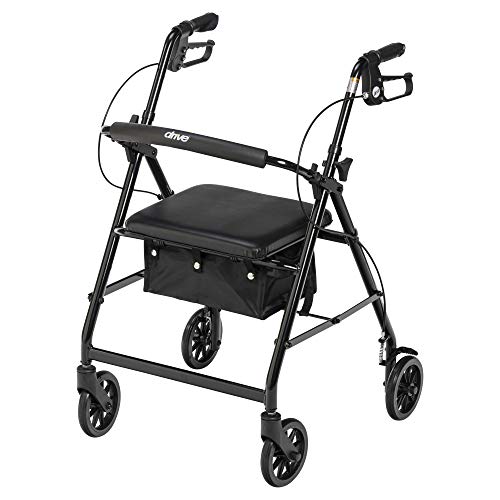 Drive Medical R726BK Foldable Rollator Walker with Seat, Black