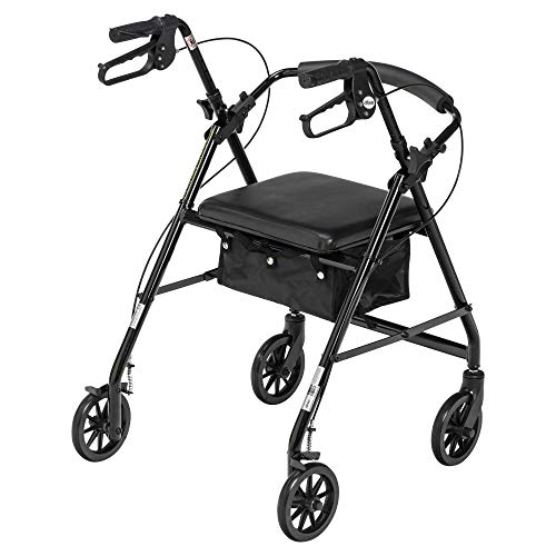 Drive Medical R726BK Foldable Rollator Walker with Seat, Black