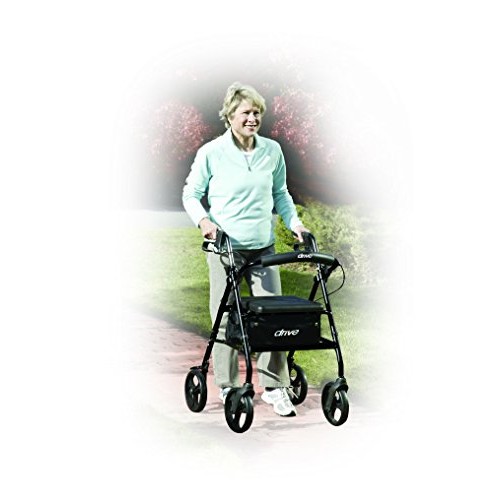 Drive Medical R726BK Foldable Rollator Walker with Seat, Black