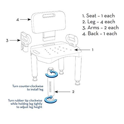 Drive Medical RTL12505 Handicap Bathroom Bench with Back and Arms, White